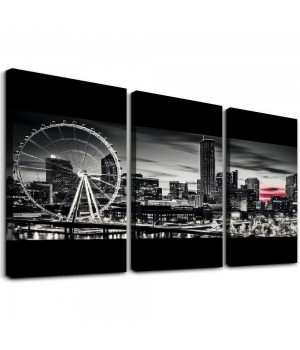 Ulloord Citysacape Canvas Decor Black and White City Picture Artwork for Living Room Bedroom Office Home Decorations Building Panoramic Painting Wall Art 