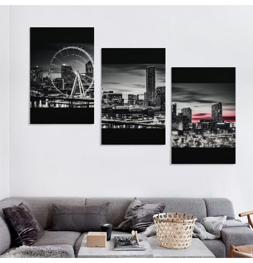 Ulloord Citysacape Canvas Decor Black and White City Picture Artwork for Living Room Bedroom Office Home Decorations Building Panoramic Painting Wall Art 