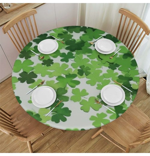 Ulloord St Partricks Day Round Table with Elastic Edged Shamrocks Green Fitted Table s Cover Mat Washable Spill Proof Table Covers for Indoor OutdoorDinning Patio Table