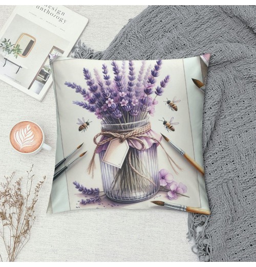 Ulloord Farmhouse Decor pillow Covers Eucalyptus Leaves Lavender Jar Grey Purple Decorative Throw pillow Covers pillowcase Spring Decorations for Sofa