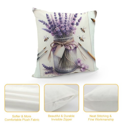 Ulloord Farmhouse Decor pillow Covers Eucalyptus Leaves Lavender Jar Grey Purple Decorative Throw pillow Covers pillowcase Spring Decorations for Sofa