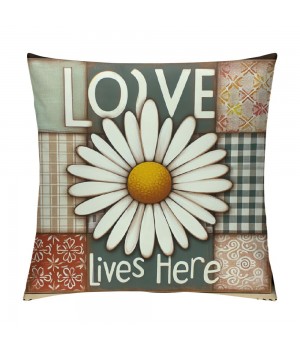 Ulloord Spring pillow Covers, Floral Daisy Bloom with Grace Love Lives Here Striped Plaid Farmhouse Decorative Throw pillowcases for Home Sofa Couch Decoration