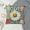 Ulloord Spring pillow Covers, Floral Daisy Bloom with Grace Love Lives Here Striped Plaid Farmhouse Decorative Throw pillowcases for Home Sofa Couch Decoration