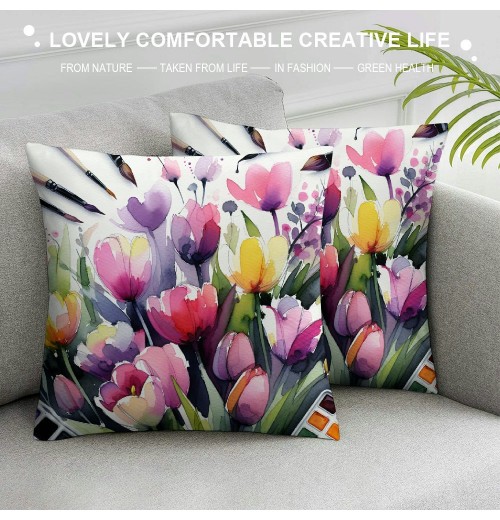 Ulloord Spring pillow Covers, Floral Striped Farmhouse Decorative Throw pillowcases for Home Sofa Couch Decoration