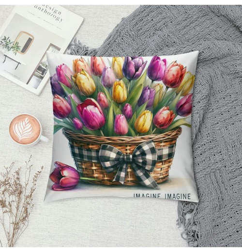 Ulloord Spring pillow Covers, Floral Striped Farmhouse Decorative Throw pillowcases for Home Sofa Couch Decoration