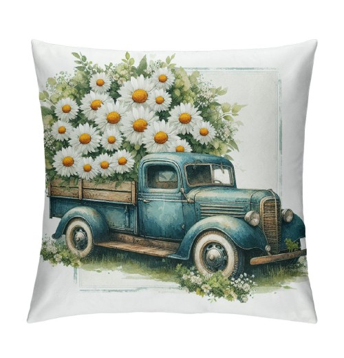 Ulloord pillow Covers Buffalo Plaid Daisy Truck Spring pillows Decorative Throw pillows Light Blue pillowcase Spring Decorations Farmhouse Decor for Sofa