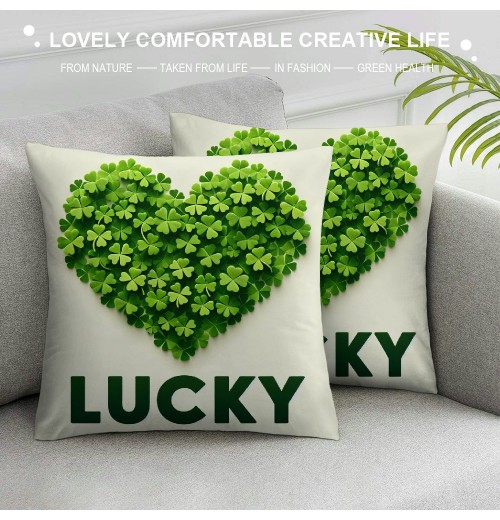 Ulloord St. Patrick's Day pillow Covers, Green Heart Buffalo Plaid Farmhouse Throw pillowcases for Home Sofa Couch Cushion Decoration