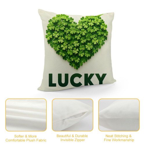 Ulloord St. Patrick's Day pillow Covers, Green Heart Buffalo Plaid Farmhouse Throw pillowcases for Home Sofa Couch Cushion Decoration