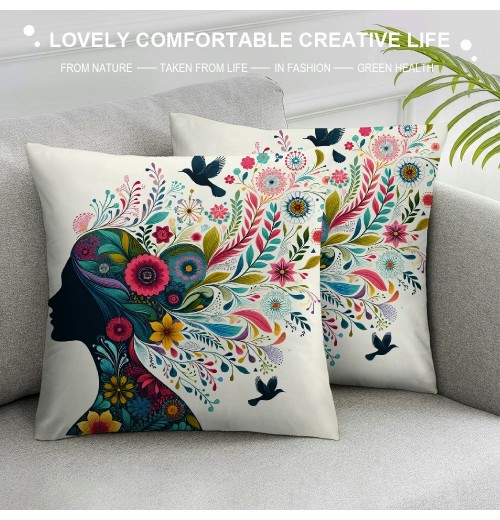 Ulloord  Throw pillow Covers Flower Butterfly Girl Square Decorative pillowcase Throw pillow Cushion Cover