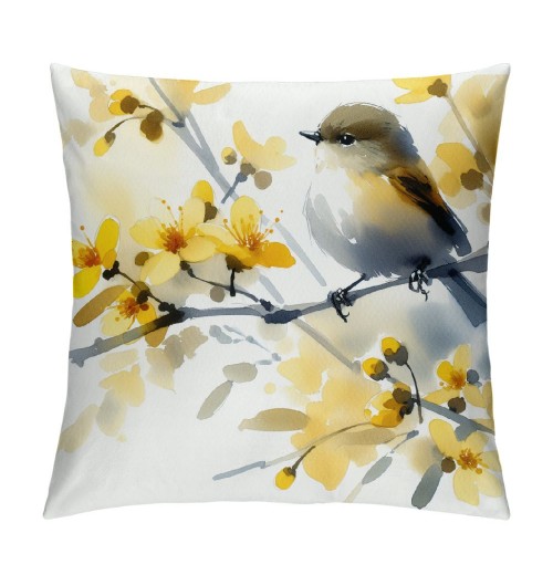 Ulloord Throw pillow Covers Home Decorative Cushion Cover Oil Painting Retro Animal Bird with Yellow Flowers pillow Cases Square Indoor Outdoor Decor Sofa Super Soft