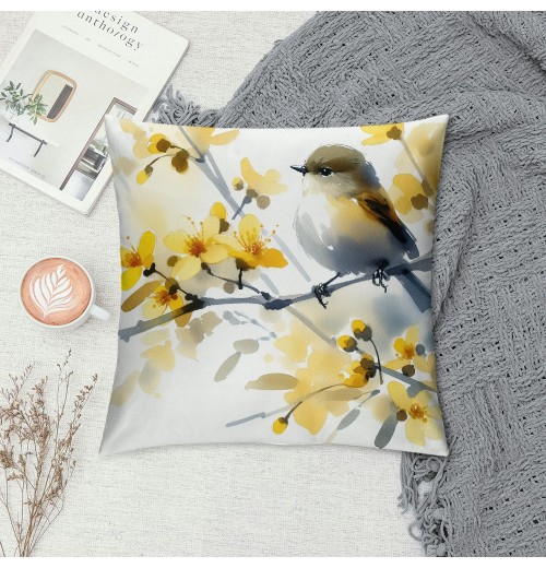 Ulloord Throw pillow Covers Home Decorative Cushion Cover Oil Painting Retro Animal Bird with Yellow Flowers pillow Cases Square Indoor Outdoor Decor Sofa Super Soft