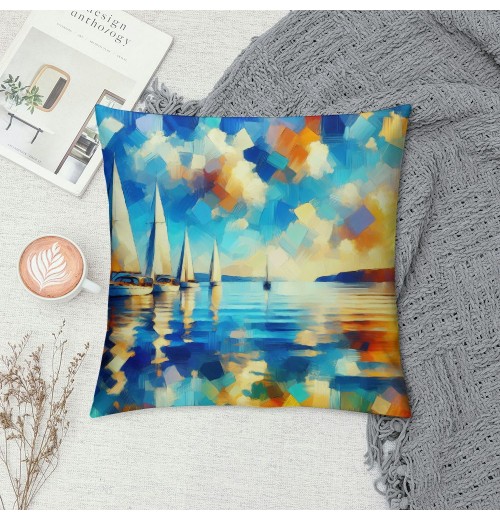 Ulloord Decorative Throw pillow Cover on Ocean Outdoor Decor Cushion Cover Square Oil Painting Sea Coastal Throws pillow Case for Sofa Couch