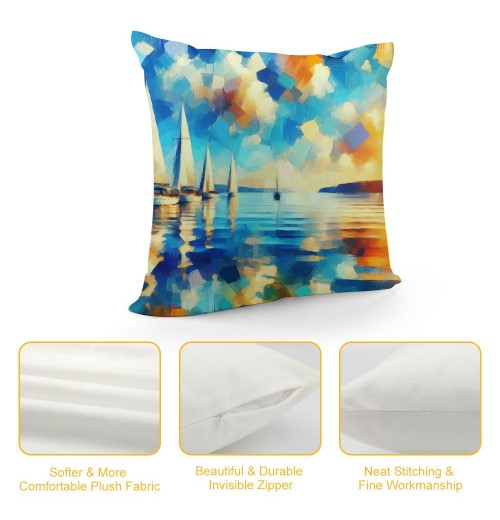 Ulloord Decorative Throw pillow Cover on Ocean Outdoor Decor Cushion Cover Square Oil Painting Sea Coastal Throws pillow Case for Sofa Couch