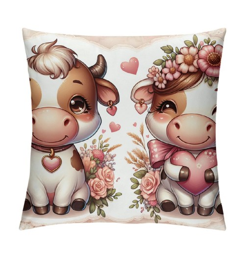 Ulloord Throw pillow Covers Two Lovely Cow Farmhouse pillows Cover Flower with Heart Valentine Decor Cushion Cover Super Soft pillow Case Valentine Gift for Sofa Couch