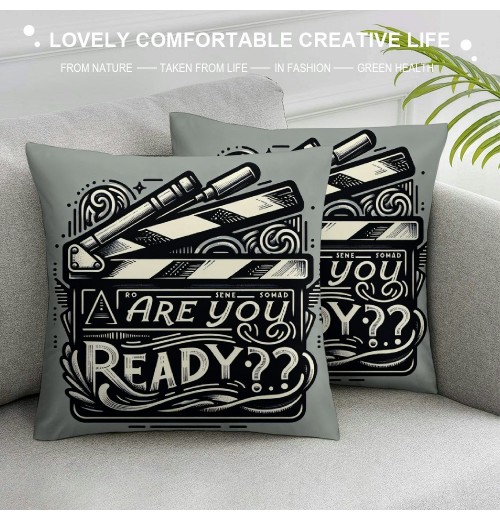 Ulloord Movie Clap-Stick Throw pillow Covers are You Ready Quote Throw pillow Case Cinema Decor&nbsp;pillow Cover Outdoor Decoration for Home Sofa Bed