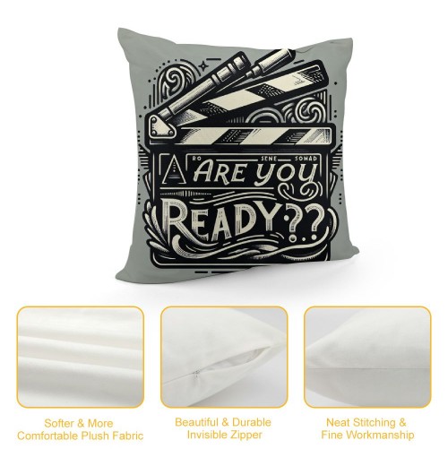 Ulloord Movie Clap-Stick Throw pillow Covers are You Ready Quote Throw pillow Case Cinema Decor&nbsp;pillow Cover Outdoor Decoration for Home Sofa Bed