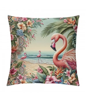 Vintage Christmas Style Farmhouse pillow Cover&nbsp;Flamingos Wear Santa Hats Decoraive Home Cushion CoverFlowers Outdoor Decor for Sofa Couch pillowcase ( Flamingo)