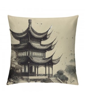 Ulloord Chinese Painting Throw pillow Covers Lake Willow Pine Pavilion Plum Blossom pillow Case Cushion Cover&nbsp;Traditional&nbsp;Chinese Culture Home Decorative pillowcases 