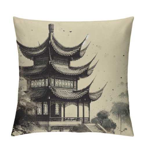 Ulloord Chinese Painting Throw pillow Covers Lake Willow Pine Pavilion Plum Blossom pillow Case Cushion Cover&nbsp;Traditional&nbsp;Chinese Culture Home Decorative pillowcases 