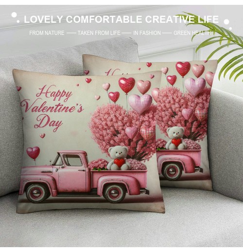 &nbsp;Happy Valentine's Day Throw pillow Covers Red Heart Truck pillow Cover&nbsp;Valentines Farmhouse pillow Cases Love Gift Cushion Cover Home Sofa pillowcase for Indoor Outdoor