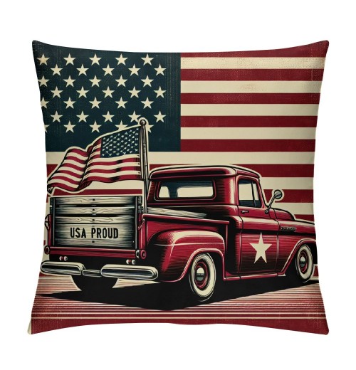 Ulloord Vintage Red Truck Throw pillow Covers America Flag Decorative pillow Covers Square Rustic Dog pillow Case Cushion Cover Home Outdoor Decor Sofa Bed