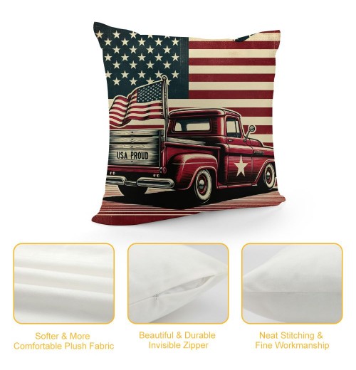 Ulloord Vintage Red Truck Throw pillow Covers America Flag Decorative pillow Covers Square Rustic Dog pillow Case Cushion Cover Home Outdoor Decor Sofa Bed