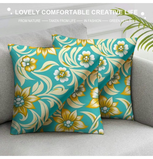 Ulloord Yellow Blue Geometric Flower pillow Covers Dahlia&nbsp;Floral Leaf Home Sweet Home Decor pillow Cases Standard Size Summer Modern Throw pillow Cushion Cover for Couch