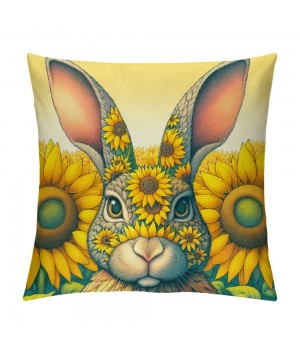 Ulloord Smillyard Home Outdoor pillow Covers Rabbit with Sunflower Floral Decorative pillow Covers Cute Bunny Flowers Farmhouse pillow Cases Animal Patter Cushion Cover