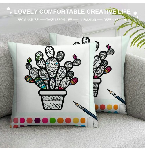 Ulloord  Tropical Plant Throw pillow Covers Watercolor Cactus Print Farmhouse Home Decor pillow Cover Super Soft Square White Background&nbsp;pillowcase Cushion Cover