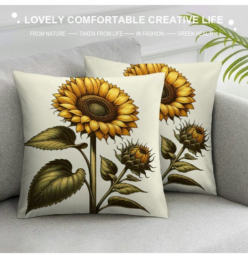 Ulloord Vintage Garden Theme&nbsp;Farmhouse Throw pillow Covers Yellow Sunflower Euro pillow Covers pillowcase Cushion Cover Home Garden Couch Bedroom