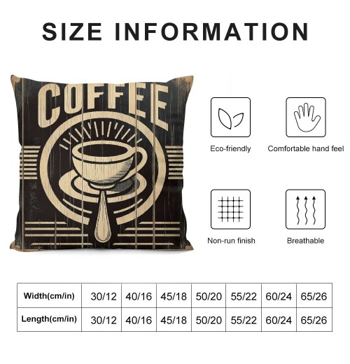 Ulloord Coffee Theme Throw pillow Case &nbsp;Background&nbsp;Coffee Pattern Decorative pillow Covers Square for Home Sofa Cushion Cover