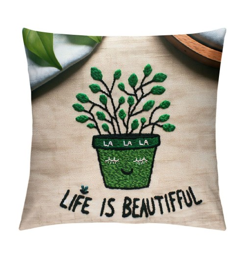 Ulloord  Throw pillow Covers Vintage Watercolor Summer Green Plant Grass Decorative pillow Covers Square Black Form Couch Decor Cushion Cover