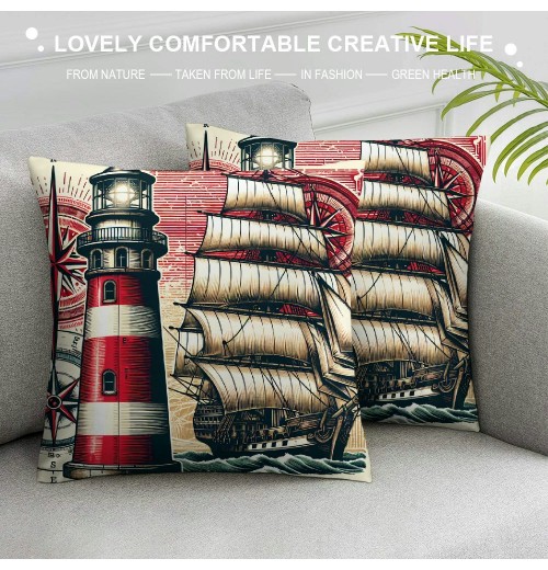  Nautical Compass Pattern Decorative pillow Covers Sea Vessel Throw pillow Covers Square Cushion Case Cover Home Decor for Sofa