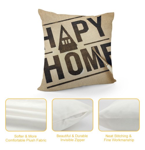 Ulloord  Happy Home Quotes Throw pillow Covers Farmhouse pillow Case Cushion Cover Home Decor Outdoor pillow Cover for Couch