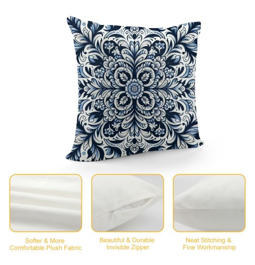 Ulloord  Throw pillow Covers Blue Irregular Flower Pattern Decorative pillow Case Square Cushion Cover Home Decor Sofa Bed Tile Style pillowcase