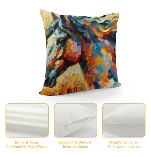  Oil Painting Throw pillow Cover Color Horse Pattern Decorative pillow Covers Square Outdoor Home Cushion Case Cover for Sofa