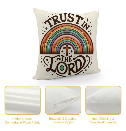 Trust The Lord Throw pillow Case Cover ,Boho Purple Rainbow Decorations for Home Bedroom Girls Room Office,Gifts for Women Faith Girls Teens