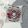 Ulloord Just A Girl Who Loves Goats Decorative Throw pillow Case Cover ,Cute Floral Goat Farm Animal Decorations for Home Bedroom Girls Room Office,Goat Lovers Gift,Farm Girls Gifts