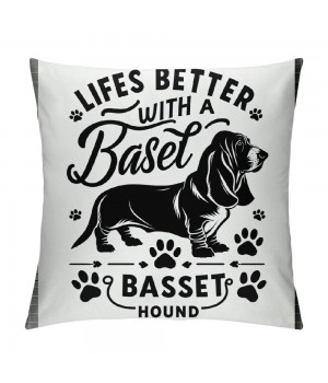 Ulloord Life is Better with A Basset Hound Decorative Throw pillow Case Cover ,Funny Basset Hound Puppy Dog Decorations For Home Bedroom Girls Room Office,Basset Hound Owners Moms Gift,Dog Lovers Gift