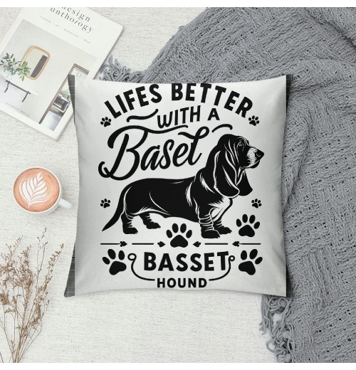 Ulloord Life is Better with A Basset Hound Decorative Throw pillow Case Cover ,Funny Basset Hound Puppy Dog Decorations For Home Bedroom Girls Room Office,Basset Hound Owners Moms Gift,Dog Lovers Gift