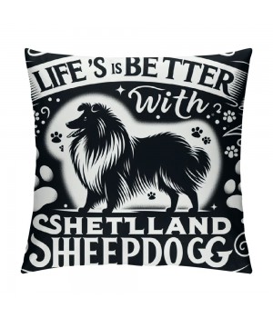 Ulloord Life is Better with A Shetland Sheepdog Throw pillow Case Cover ,Funny Puppy Dog Decorations for Home Bedroom Girls Room Office,Shetland Sheepdog Owners Moms Gift,Dog Lovers Gift