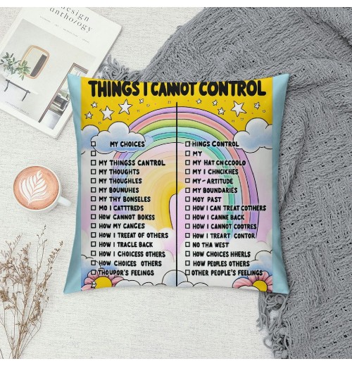 Ulloord Things I Can Control Calming Strategies Mental Health Throw pillow Case Cover ,Boho Rainbow Colors Decorations For Home School Counselling Office Therapy Office,Boys Girls Teens Gifts