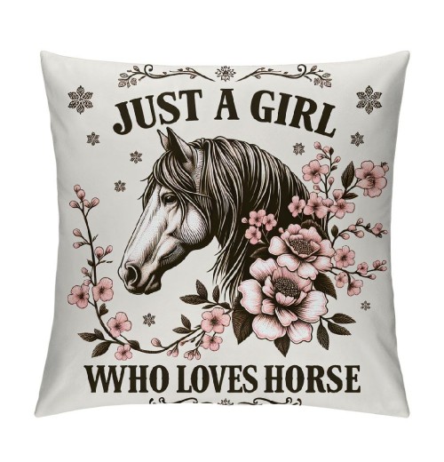 Ulloord Just A Girl Who Loves Horses Decorative Throw pillow Case Cover,Cute Floral Horse Decorations for Home Bedroom Girls Room Office,Horse Lovers Owners Gift,Horse Riders Gift for Girls