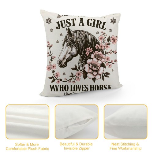 Ulloord Just A Girl Who Loves Horses Decorative Throw pillow Case Cover,Cute Floral Horse Decorations for Home Bedroom Girls Room Office,Horse Lovers Owners Gift,Horse Riders Gift for Girls