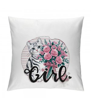 Ulloord Just A Girl Who Loves Cats Decorative Throw pillow Case Cover ,Cute Floral Kitty Cat Decorations for Home Bedroom Girls Room Office,Cat Owners Cat Moms Gift,Cat Lovers Gift