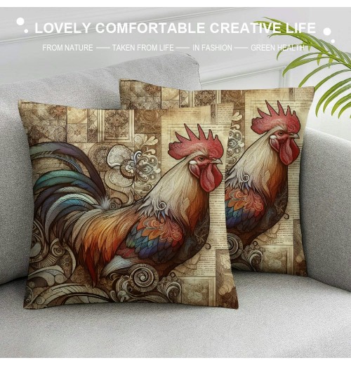 Ulloord  Vintage Farm Farmhouse Animals Throw pillow CoversWhite Rooster&nbsp;Cock Square Throw pillowcase Super Soft&nbsp;Rustic Country Style Poultry Chicken Cushion Covers for Sofa