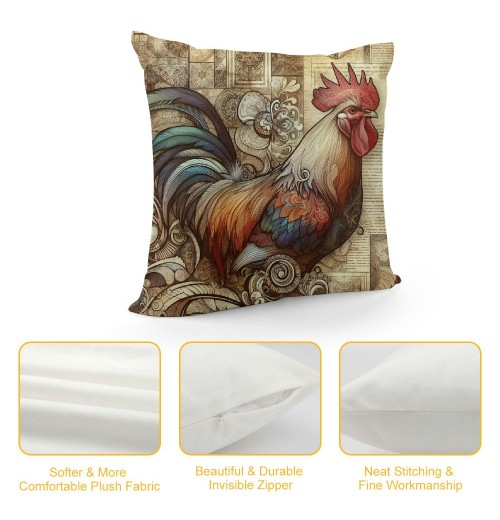 Ulloord  Vintage Farm Farmhouse Animals Throw pillow CoversWhite Rooster&nbsp;Cock Square Throw pillowcase Super Soft&nbsp;Rustic Country Style Poultry Chicken Cushion Covers for Sofa