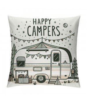 Ulloord  Happy Campers Throw pillow Cover pillow Case Vintage Camper Car Cushion Cover Decorative Home Travel Outdoor pillowcase Decor Sofa Couch Bed Office