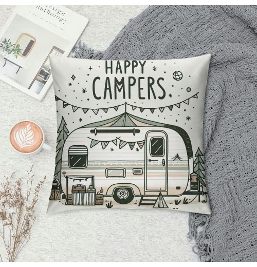 Ulloord  Happy Campers Throw pillow Cover pillow Case Vintage Camper Car Cushion Cover Decorative Home Travel Outdoor pillowcase Decor Sofa Couch Bed Office