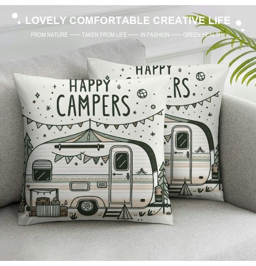 Ulloord  Happy Campers Throw pillow Cover pillow Case Vintage Camper Car Cushion Cover Decorative Home Travel Outdoor pillowcase Decor Sofa Couch Bed Office